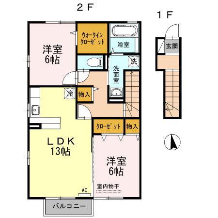 ルーチェ・デルソーレ(2LDK/2階)の間取り写真