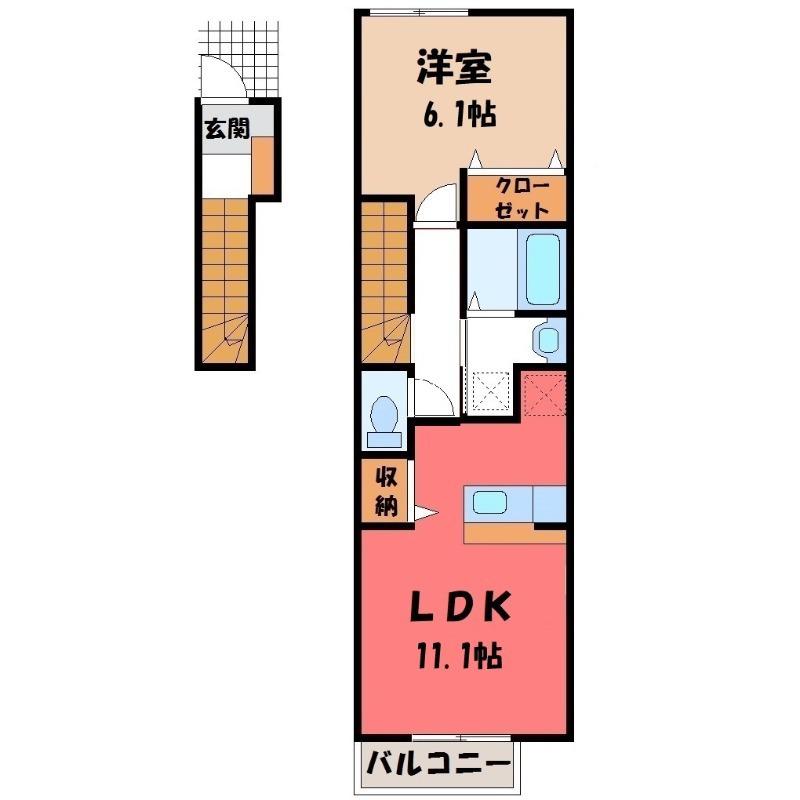 ローズコートA(1LDK/2階)の間取り写真