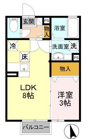 ブルーバウム(1DK/1階)の間取り写真
