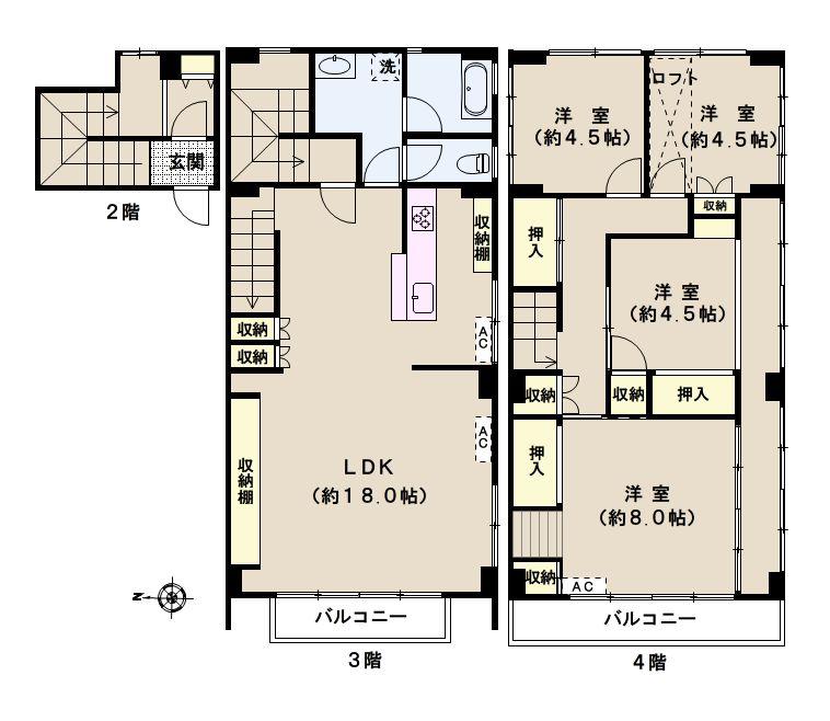 白山マンション(4LDK/3階)の間取り写真