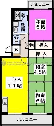 コーポラス国分(3LDK/1階)の間取り写真