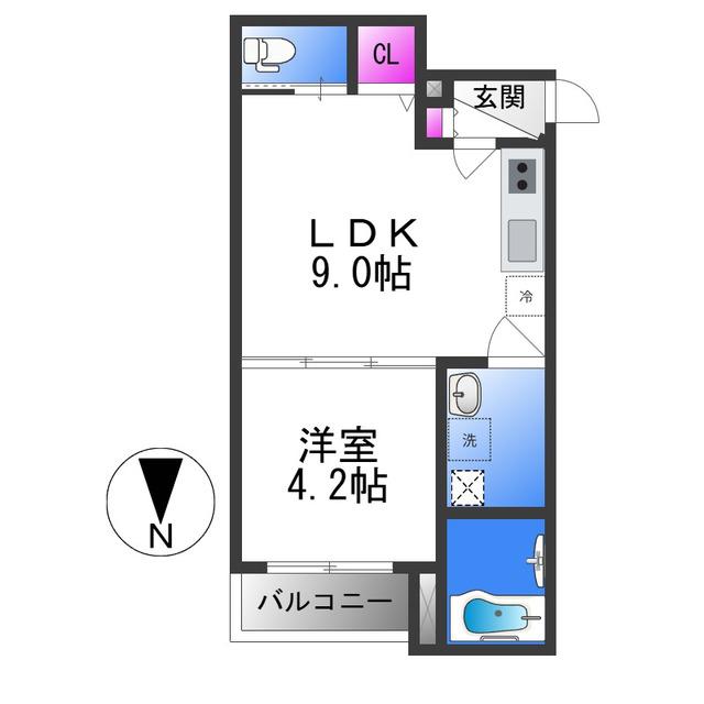 GRANDIR瓢箪山(1LDK/1階)の間取り写真