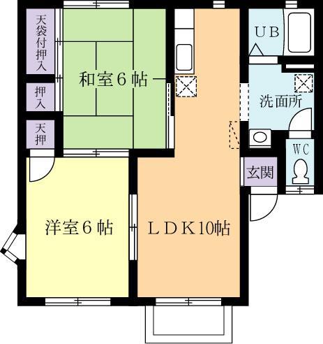 ファミール塚原C(2LDK/2階)の間取り写真