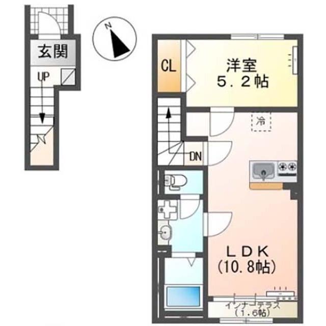 フェイジョアD(1LDK/2階)の間取り写真