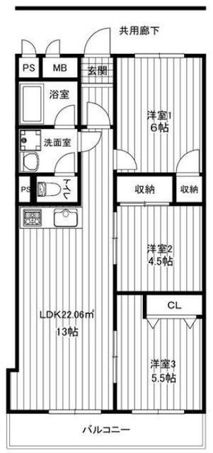 柿生マンション(3LDK/5階)の間取り写真
