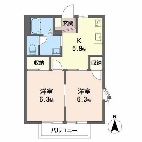 プラセオ一色 B棟(2K/2階)の間取り写真