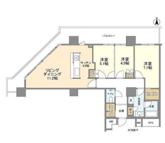 豊洲シエルタワー(3LDK/18階)の間取り写真