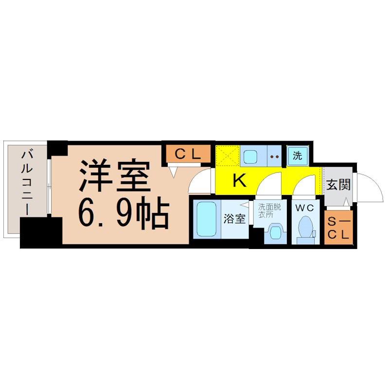 プレサンス東別院駅前II(1K/13階)の間取り写真