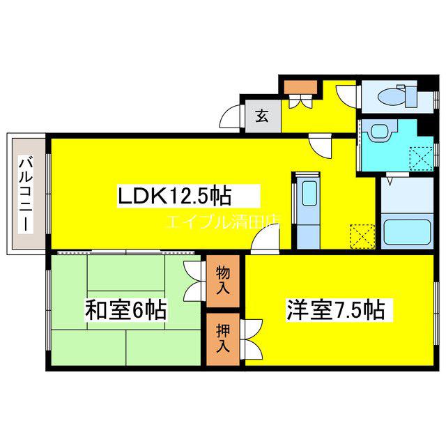 カムヒル(2LDK/3階)の間取り写真