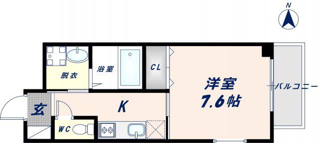 クレセール今里(1DK/3階)の間取り写真