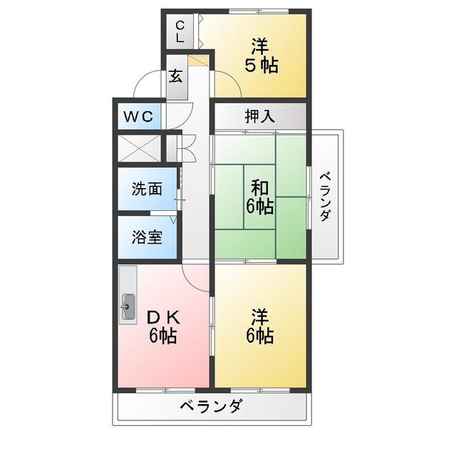 マンション宮木(3DK/4階)の間取り写真