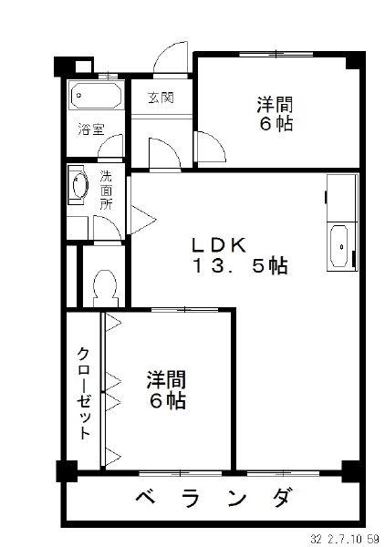 サンシャイン緑ヶ丘(2LDK/3階)の間取り写真