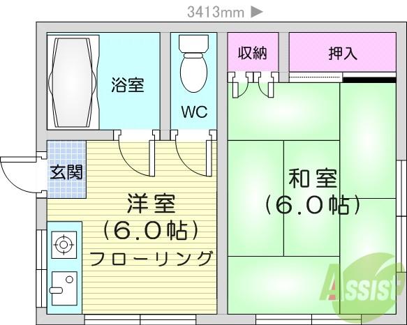 ニューコーポちせ(1DK/2階)の間取り写真