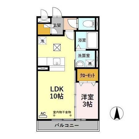 リビングタウン戸水(1LDK/1階)の間取り写真