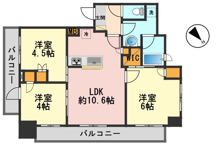 クレア新小岩デジーノ(3LDK/5階)の間取り写真