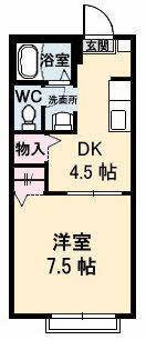 アンジュウデヤA棟(1DK/2階)の間取り写真