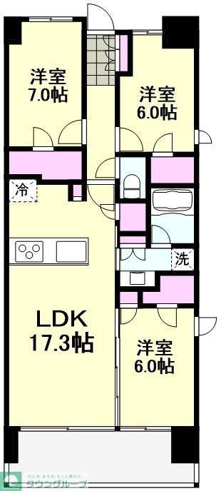 シティテラス横濱和田町ブリーズコート(3SLDK/9階)の間取り写真