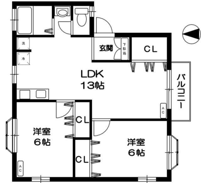 ハイツF(2LDK/2階)の間取り写真