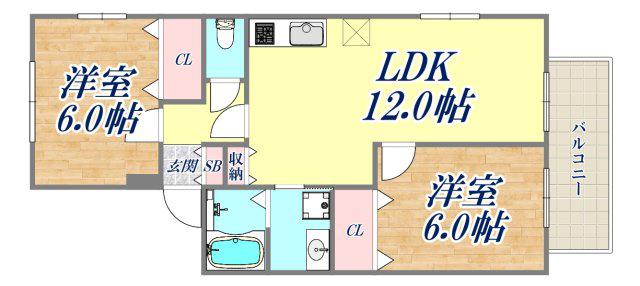 ラピュタ武庫之荘(2LDK/2階)の間取り写真