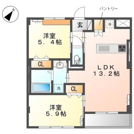 八事ヒルズ籠原(2LDK/7階)の間取り写真