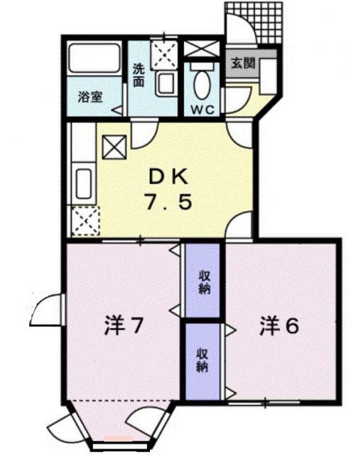 RアンドSドリームB(2DK/1階)の間取り写真
