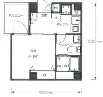 LOTSO京成立石(1K/4階)の間取り写真