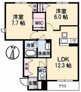 エスポワールサンB棟(2LDK/1階)の間取り写真