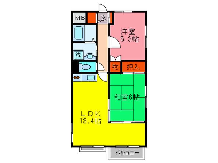ベルビィ-KENZOU(2LDK/2階)の間取り写真