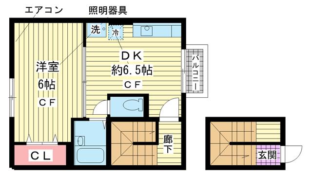 グレース東川崎(1DK/2階)の間取り写真