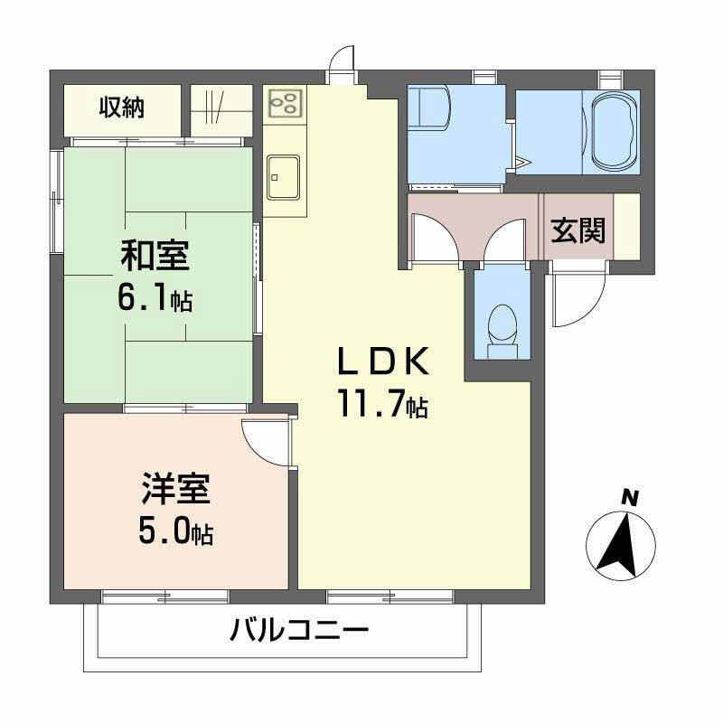 バリュージュ ミヤビA棟(2LDK/2階)の間取り写真