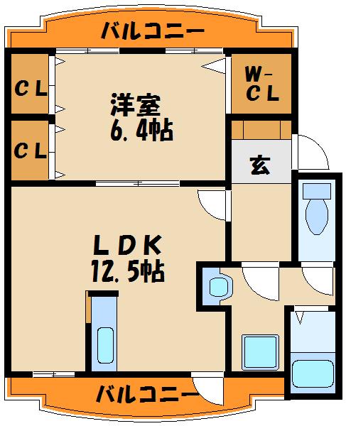ドエル・めぐみ(1LDK/3階)の間取り写真
