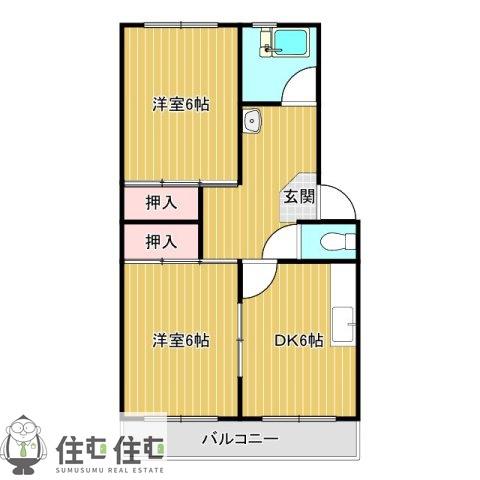 第一平野ハイツ(2DK/4階)の間取り写真