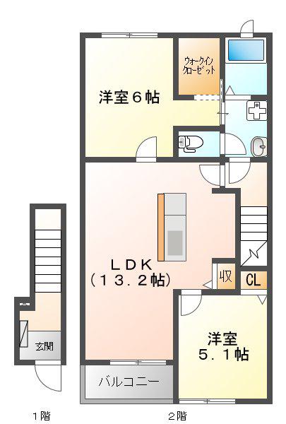 ランドマーク88 B棟(2LDK/2階)の間取り写真