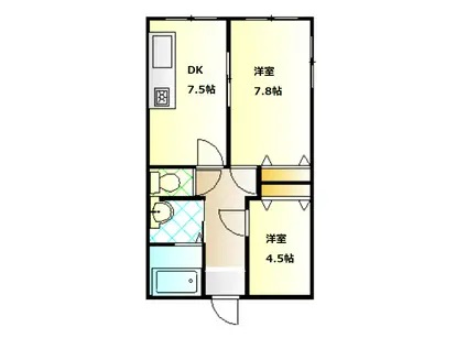 サンヴィレッヂ哲西(2DK/1階)の間取り写真