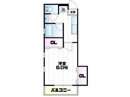 ヒルズ国立15(1K/2階)の間取り写真