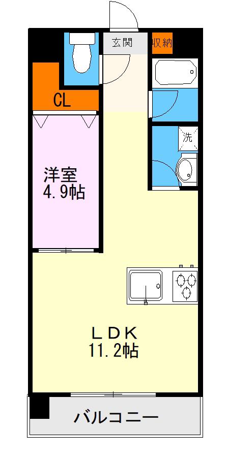 グランパーク渡鹿(1LDK/8階)の間取り写真