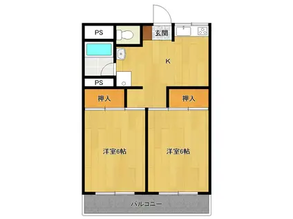 新藤シティーハイツ(2K/2階)の間取り写真