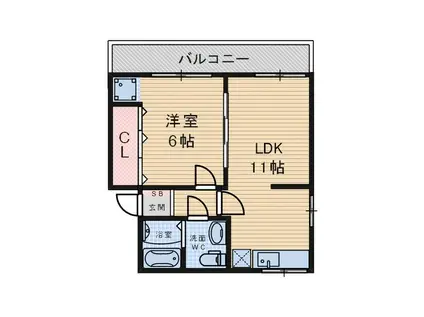 ツインズフラットS棟(1LDK/3階)の間取り写真