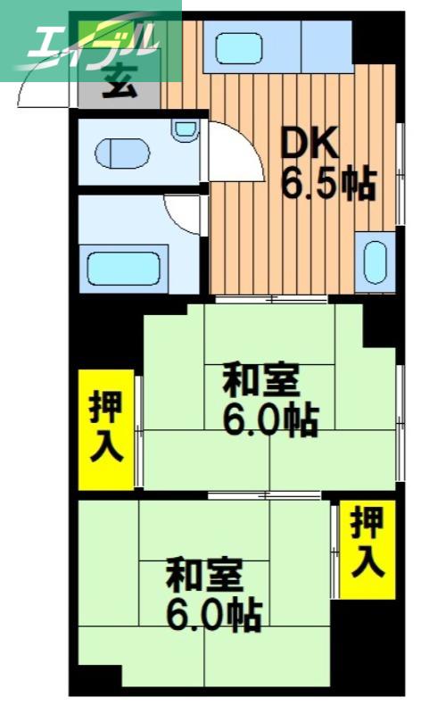 国際コーポ(2DK/3階)の間取り写真