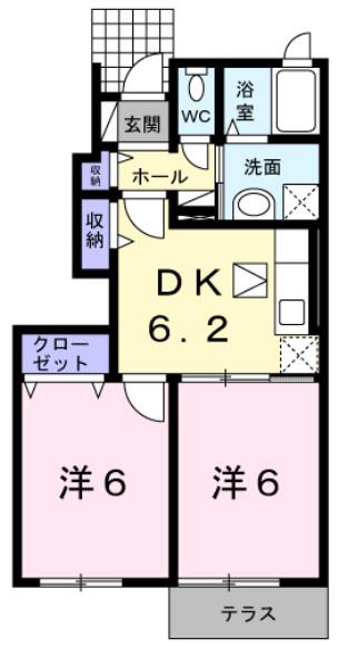 シェーン パラスト B(2DK/1階)の間取り写真