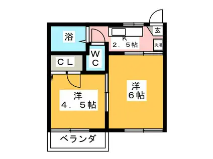 三ツ境マンション(2K/2階)の間取り写真