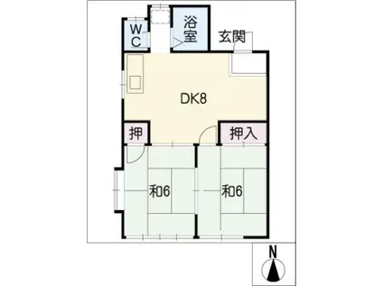 ニューグリンハイツ B棟(2DK/2階)の間取り写真