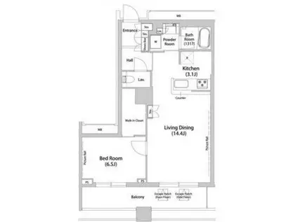 品川ハートビュータワー(1LDK/18階)の間取り写真