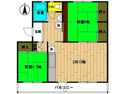 六浦台団地(2LDK/3階)の間取り写真