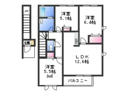 フローラ(3LDK/2階)の間取り写真