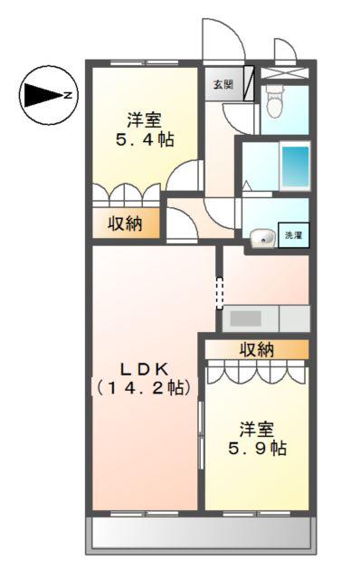 パインヒルズI(2LDK/2階)の間取り写真