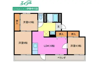 ヴィラナリー津 A棟(3LDK/1階)の間取り写真