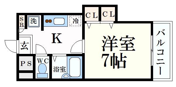 ジュネス神屋町(1K/5階)の間取り写真