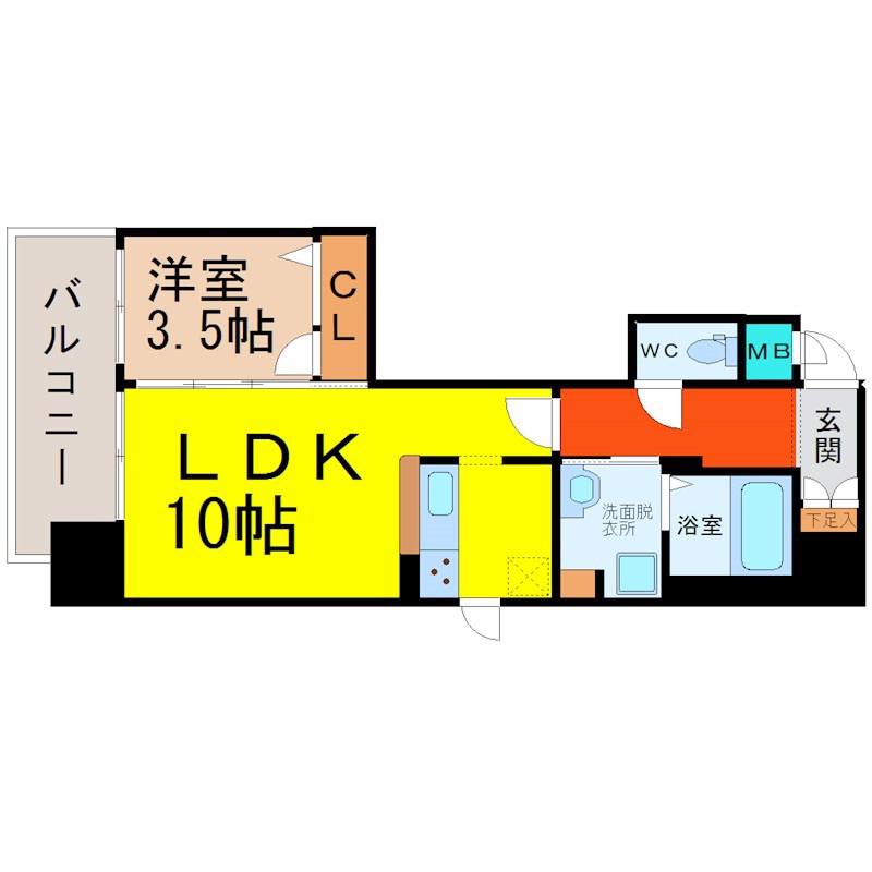 グランシャリオ栄(1LDK/2階)の間取り写真