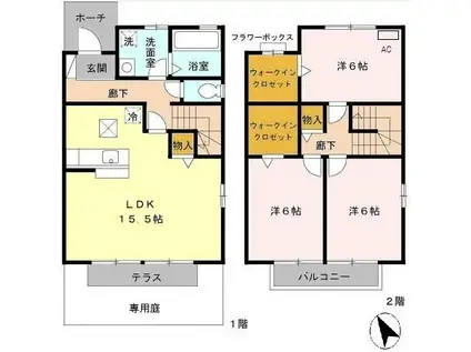 楠風館D棟(3LDK/1階)の間取り写真